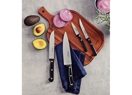 Juego de cuchillos Tramontina Ultracorte con láminas de acero inoxidable y mangos de polipropileno negro, 4 piezas.