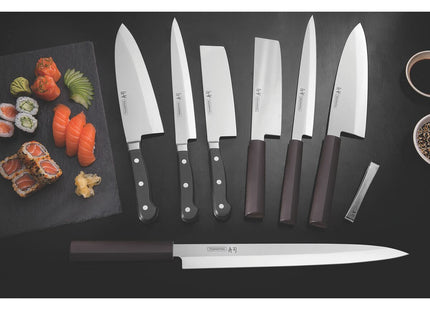 Cuchillo Deba Tramontina Sushi Gold con Lámina de Acero Inoxidable y Mango de Policarbonato con Fibra de Vidrio 8"