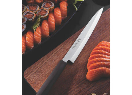 Cuchillo Yanagiba Tramontina Sushi Silver con Lámina de Acero Inoxidable y Mango de Nylon 9"
