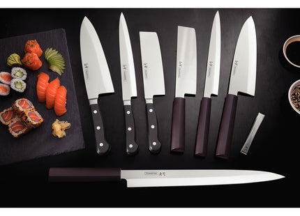 Cuchillo Yanagiba Tramontina Sushi Silver con Lámina de Acero Inoxidable y Mango de Nylon 9"