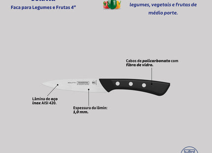 Cuchillo para Legumbres y Frutas Tramontina Solutta con Lámina en Acero Inoxidable y Mango en Policarbonato y fibra de vidrio 4"