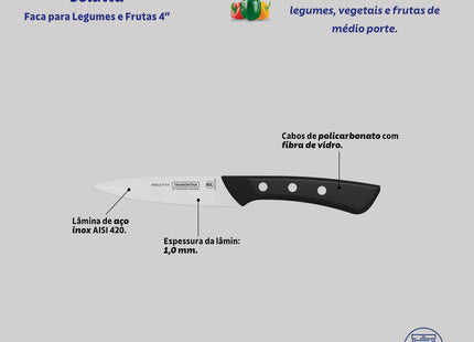 Cuchillo para Legumbres y Frutas Tramontina Solutta con Lámina en Acero Inoxidable y Mango en Policarbonato y fibra de vidrio 4"