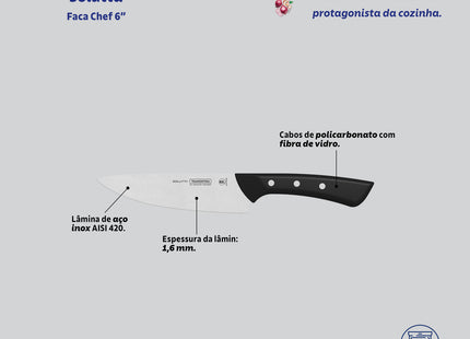 Cuchillo Chef Tramontina Solutta con Lámina en Acero Inoxidable y Mango en Policarbonato y Fibra de Vidrio 6"