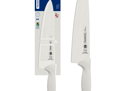 Cuchillo Chef Tramontina Premium con Lámina de Acero Inoxidable y Mango de Polipropileno Blanco 10"
