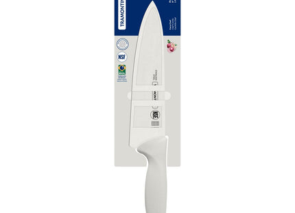 Cuchillo Chef Tramontina Premium con Lámina de Acero Inoxidable y Mango de Polipropileno Blanco 8"