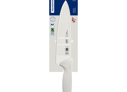Cuchillo Chef Tramontina Premium con Lámina de Acero Inoxidable y Mango de Polipropileno Blanco 8"