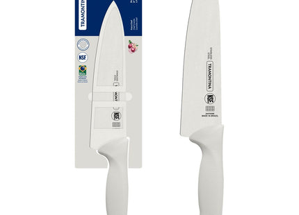 Cuchillo Chef Tramontina Premium con Lámina de Acero Inoxidable y Mango de Polipropileno Blanco 8"