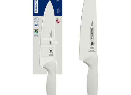 Cuchillo Chef Tramontina Premium con Lámina de Acero Inoxidable y Mango de Polipropileno Blanco 8"