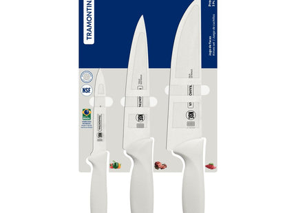 Juego de Cuchillos Tramontina Premium con Láminas de Acero Inoxidable y Mangos de Polipropileno Blanco 3 Piezas