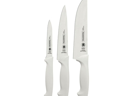 Juego de Cuchillos Tramontina Premium con Láminas de Acero Inoxidable y Mangos de Polipropileno Blanco 3 Piezas