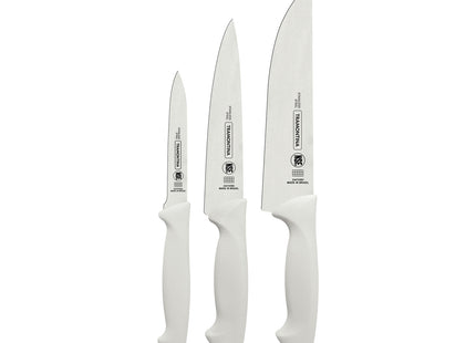 Juego de Cuchillos Tramontina Premium con Láminas de Acero Inoxidable y Mangos de Polipropileno Blanco 3 Piezas