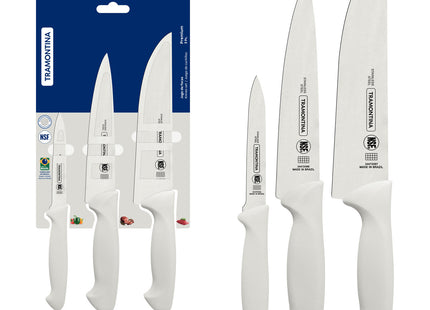 Juego de Cuchillos Tramontina Premium con Láminas de Acero Inoxidable y Mangos de Polipropileno Blanco 3 Piezas