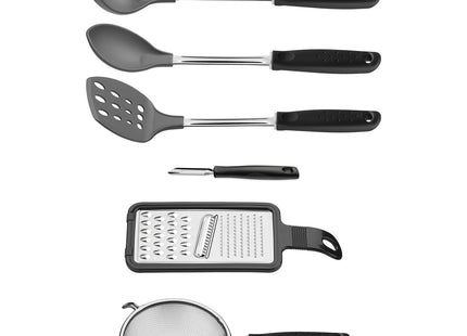 Juego de Utensilios Tramontina Utilità en Acero Inoxidable con Mangos de Polipropileno Negro 06 Piezas