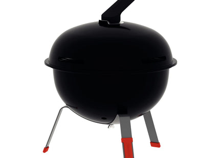 Grill a carbón TCP-320L Tramontina con tapa de acero esmaltado, parrilla y utensilios de acero inoxidable.