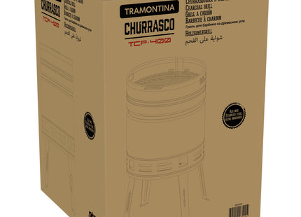 Grill a Carbón Tramontina TCP 400 de Acero Inoxidable con Bandeja para Carbón de Acero Esmaltado