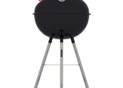 Grill a carbón TCP-450L Tramontina con tapa con termómetro de acero esmaltado, parrilla y utensilios de acero inoxidable.