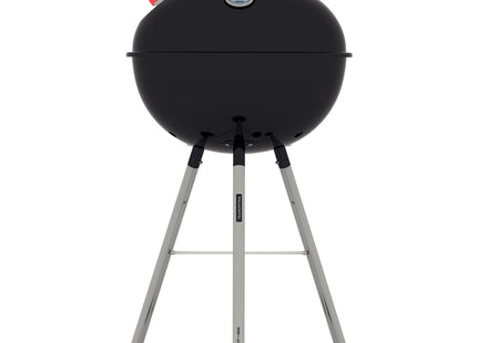 Grill a carbón TCP-450L Tramontina con tapa con termómetro de acero esmaltado, parrilla y utensilios de acero inoxidable.