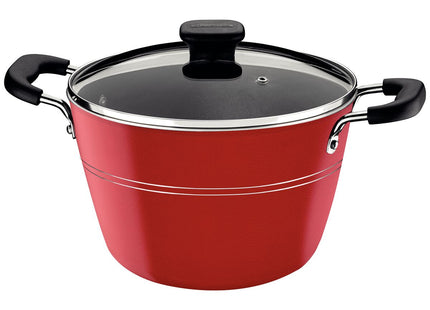 Olla Alta Tramontina Sicília en Aluminio con Revestimiento Interno y Externo en Antiadherente Rojo con Tapa de Vidrio 26 cm 7.6 L