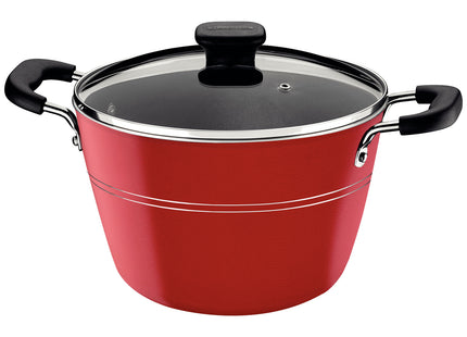 Olla Alta Tramontina Sicília en Aluminio con Revestimiento Interno y Externo en Antiadherente Rojo con Tapa de Vidrio 26 cm 7.6 L