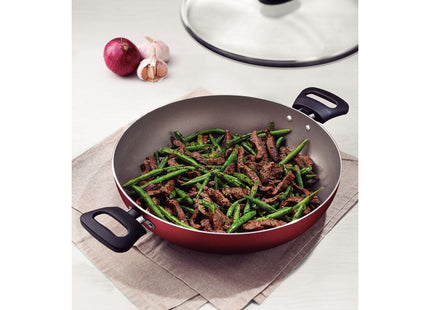 Wok Tramontina Loreto en Aluminio con Revestimiento Interno Antiadherente Starflon Max con Tapa de Vidrio Rojo 28 cm 3.3 L