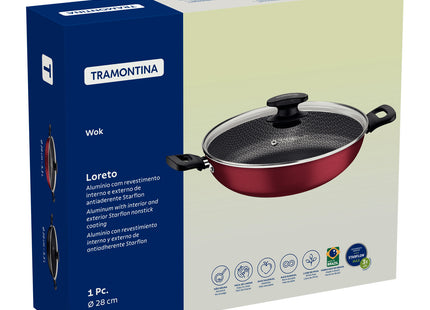 Wok Tramontina Loreto en Aluminio con Revestimiento Interno y Externo en Antiadherente Starflon Max Grafito 28 cm 3.3 L