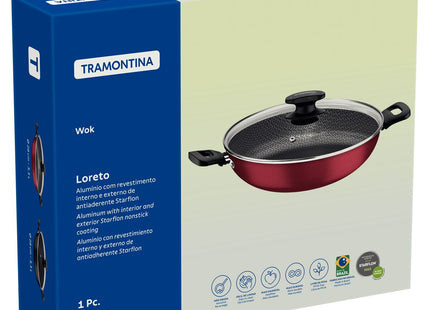 Wok Tramontina Loreto en Aluminio con Revestimiento Interno y Externo en Antiadherente Starflon Max Grafito 28 cm 3.3 L