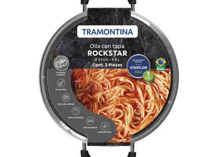 Cacerola Tramontina Rockstar en Aluminio con Revestimiento Interno y Externo en Antiadherente Starflon Excellent Negro 24 cm 4.3 L
