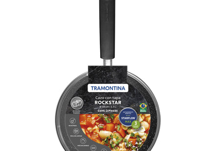 Olla Tramontina Rockstar en Aluminio con Revestimiento Interno y Externo en Antiadherente Starflon Excellent Negro 18 cm 1.9 L
