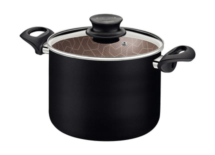 Olla Alta Tramontina Rivoli en Aluminio con Revestimiento Interno y Externo Antiadherente Starflon Max Negro con Tapa de Vidrio 26 cm 9.6 L