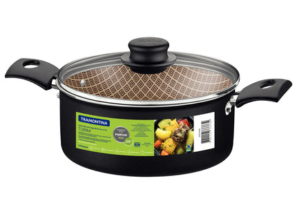 Cacerola Tramontina Turim en aluminio con revestimiento interno y externo con antiadherente Starflon Max Grafito 22 cm y 3.7 L