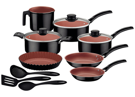 Batería de Cocina Tramontina Turim en Aluminio con Revestimiento Interno en Starflon Max y Externo en Poliéster Negro 10 Piezas