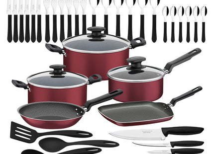Kit de Cocina Tramontina Loreto en Aluminio con Revestimiento Interno con Antiadherente Starflon Max y Externo de Poliéster Rojo 38 Piezas