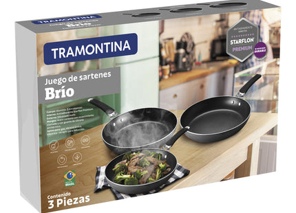 Juego de Sartenes Tramontina en Aluminio con Revestimiento Interno con Antiadherente y Externo Siliconado Gris 3 Piezas