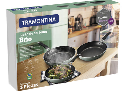 Juego de Sartenes Tramontina en Aluminio con Revestimiento Interno Antiadherente y Externo Siliconado de Color Verde 3 Piezas
