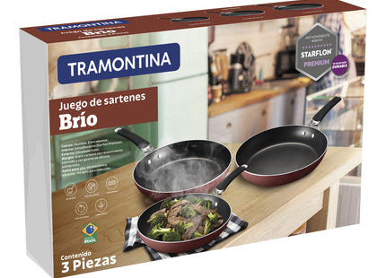 Juego de Sartenes Tramontina en Aluminio con Revestimiento Interno Antiadherente y Externo Siliconado Rojo 3 Piezas