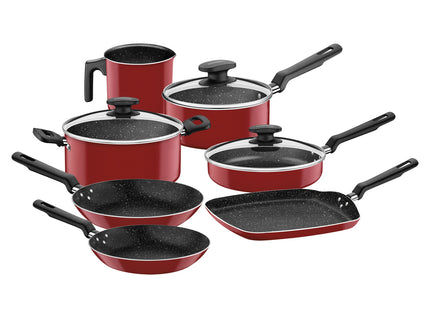 Batería de Cocina Tramontina Roch en Aluminio con Revestimiento Interno Antiadherente Starflon Max y Externo Siliconado Rojo 10 Piezas