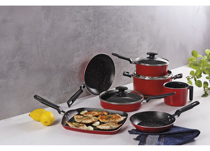 Batería de Cocina Tramontina Roch en Aluminio con Revestimiento Interno Antiadherente Starflon Max y Externo Siliconado Rojo 10 Piezas