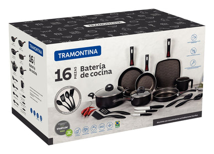 Juego de Cocina Tramontina en Aluminio con Revestimiento Interno y Externo en Antiadherente Starflon Max Negro 16 Piezas