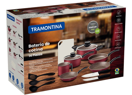 Batería de Cocina Tramontina Paris en Aluminio con Revestimiento Interno y Externo Antiadherente Starflon Max Rojo 14 Piezas
