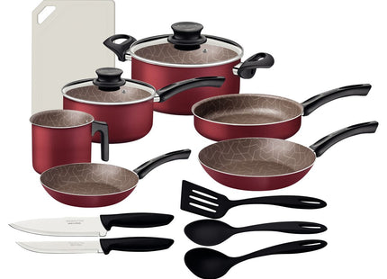 Batería de Cocina Tramontina Paris en Aluminio con Revestimiento Interno y Externo Antiadherente Starflon Max Rojo 14 Piezas