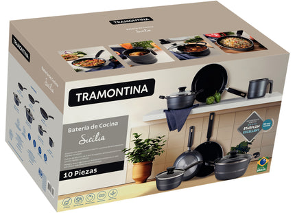 Batería de cocina Tramontina en aluminio con revestimiento interno y externo de antiadherente Starflon Excellent 10 piezas