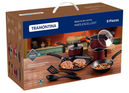 Batería de Cocina Tramontina Paris Excellent en Aluminio con Revestimiento Interno y Externo de Antiadherente Starflon Excellent Rojo 9 Piezas