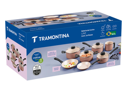 Batería de Cocina Tramontina Linz en Aluminio con Revestimiento Interno y Externo en Antiadherente Starflon Max Marrón 16 Piezas