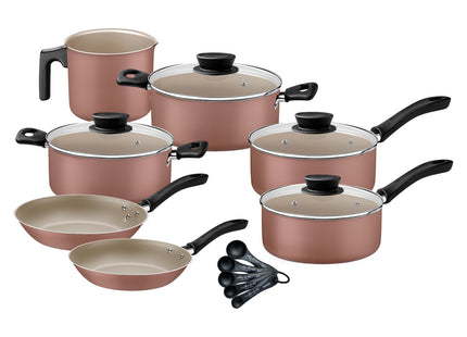 Batería de Cocina Tramontina Linz en Aluminio con Revestimiento Interno y Externo en Antiadherente Starflon Max Marrón 16 Piezas