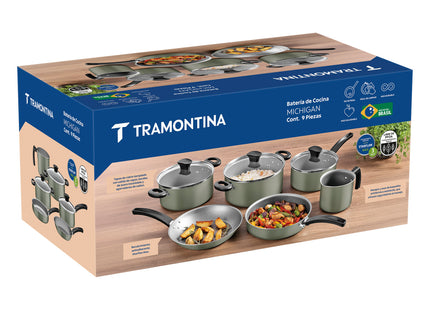 Batería de Cocina Tramontina Michigan en Aluminio con Revestimiento Interno y Externo Antiadherente Starflon Max Verde 9 Piezas