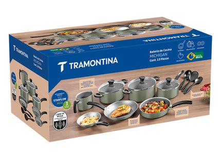 Batería de Cocina Tramontina Michigan en Aluminio con Revestimiento Interno y Externo Antiadherente Starflon Max Verde 13 Piezas