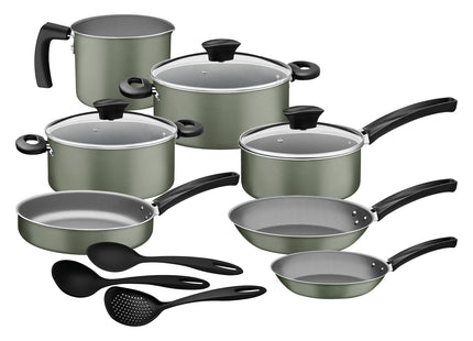 Batería de Cocina Tramontina Michigan en Aluminio con Revestimiento Interno y Externo Antiadherente Starflon Max Verde 13 Piezas
