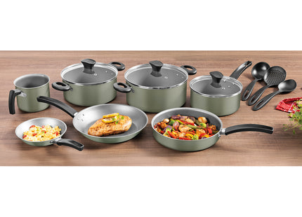 Batería de Cocina Tramontina Michigan en Aluminio con Revestimiento Interno y Externo Antiadherente Starflon Max Verde 13 Piezas