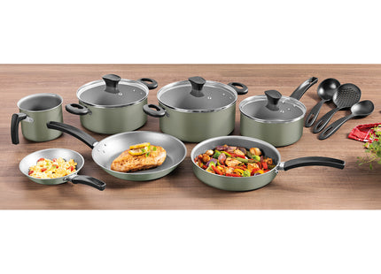Batería de Cocina Tramontina Michigan en Aluminio con Revestimiento Interno y Externo Antiadherente Starflon Max Verde 13 Piezas