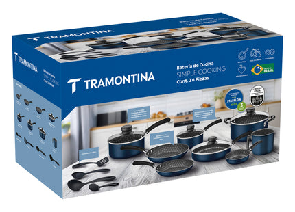 Batería de Cocina Tramontina Simple Cooking en Aluminio con Revestimiento Interno y Externo Antiadherente Starflon Max 16 Piezas